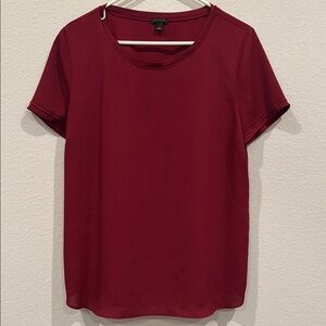 Ann Taylor Red Short Sleeve Cuffed Blouse